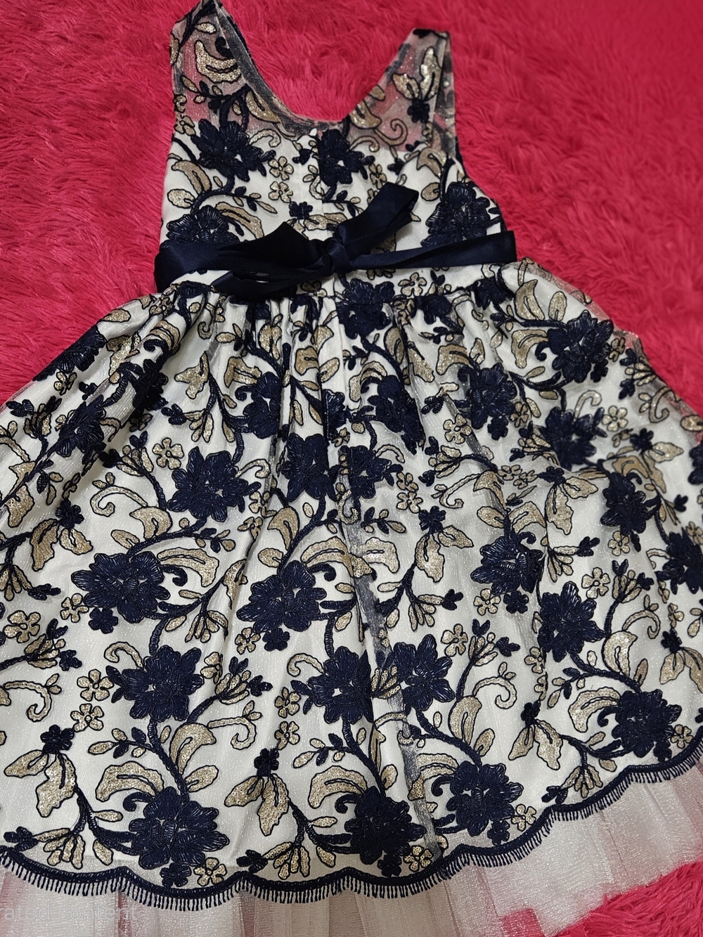 Navy and Gold Floral Lace Fit & Flare Dress